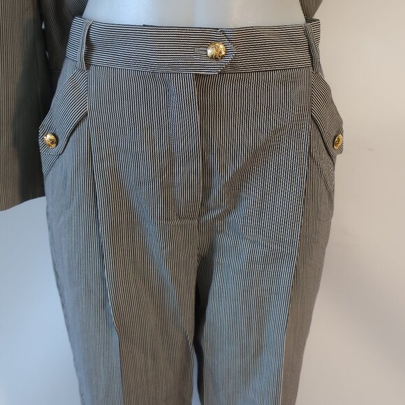 Escada Margaretha Ley Bergdorf Goodman Black White Pinstriped Pantsuit 38 US/M - Picture 11 of 16